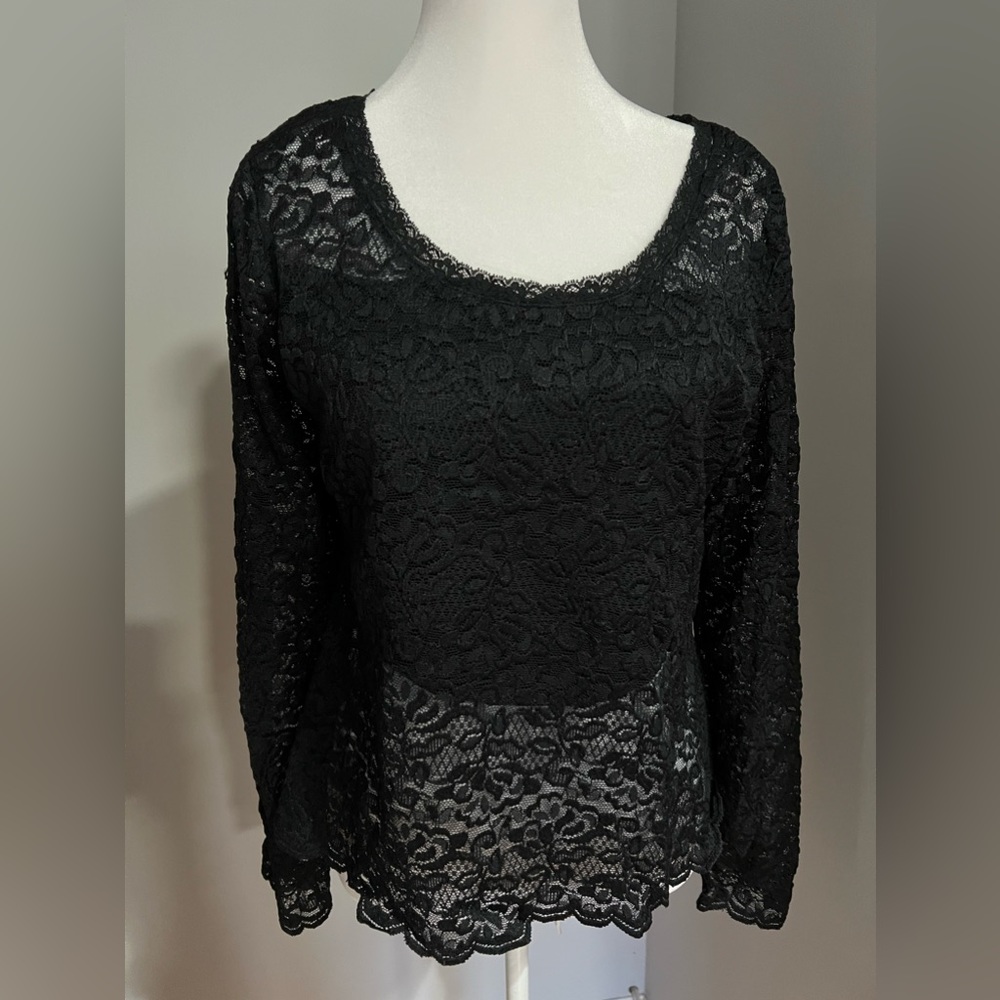 Emma James/ Liz Claiborne Black Lace Blouse size Large